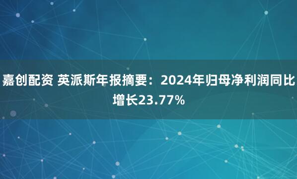 嘉创配资 英派斯年报摘要：2024年归母净利润同比增长23.77%